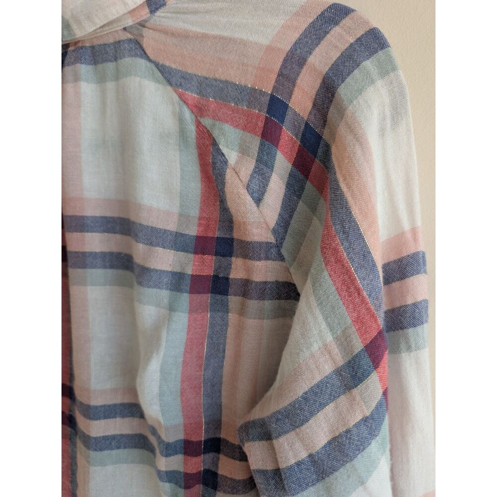 Rails Natalie Plaid Button Down Shirt Women M Linen Blend Metallic Thread Pastel - Picture 6 of 8